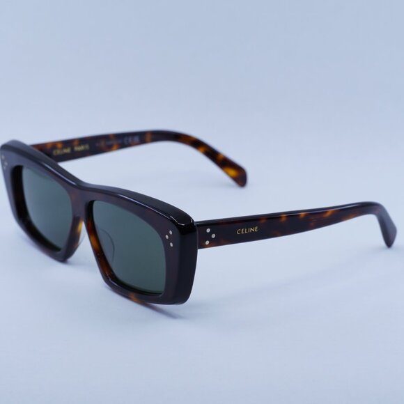 Celine CL40259I 52N Sunglasses Dark Havana Rectangle Frame, Green Lenses - Picture 4 of 10